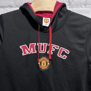 Manchester United Men MUFC Black Red Soccer Pullover‎ Hoodie Pocket Size Large